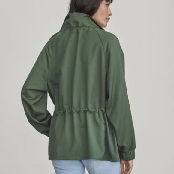 Elizabeth and James Utility Olive Green Cinch Waist Collar Windbreaker Jacket-M - Picture 9 of 14